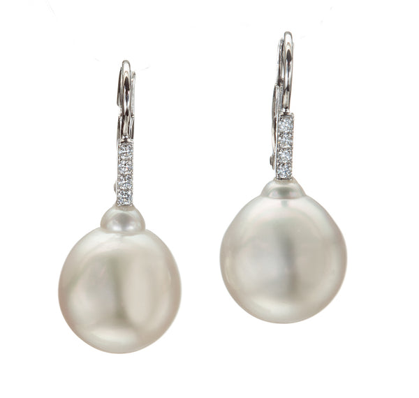 South Sea Pearl and Diamond Lever Back Earrings