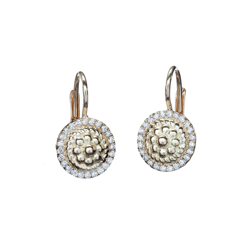 Diamond & Yellow Gold Flower Twist Lever Back Earrings