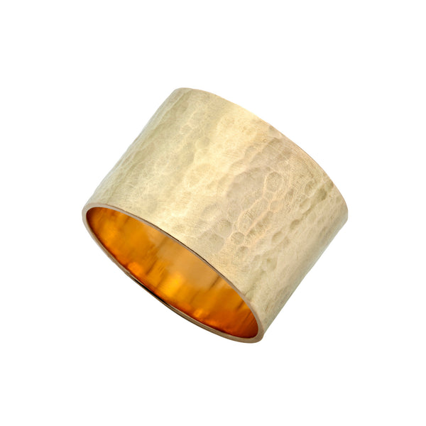Yellow Gold Tall Hammered Ring