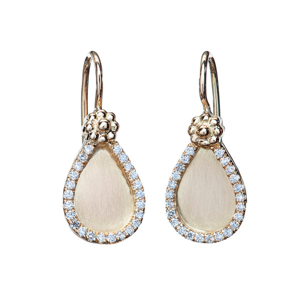 Diamond & Yellow Gold Satin Tear Drop Earrings