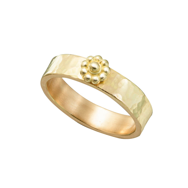 Yellow Gold Hammered Rosette Ring