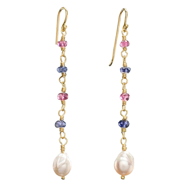 Iolite, Tourmaline, Pearl & Yellow Gold Lexington Earrings