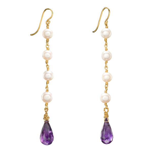 Pearl, Amethyst & Yellow Gold Charlotte Earrings