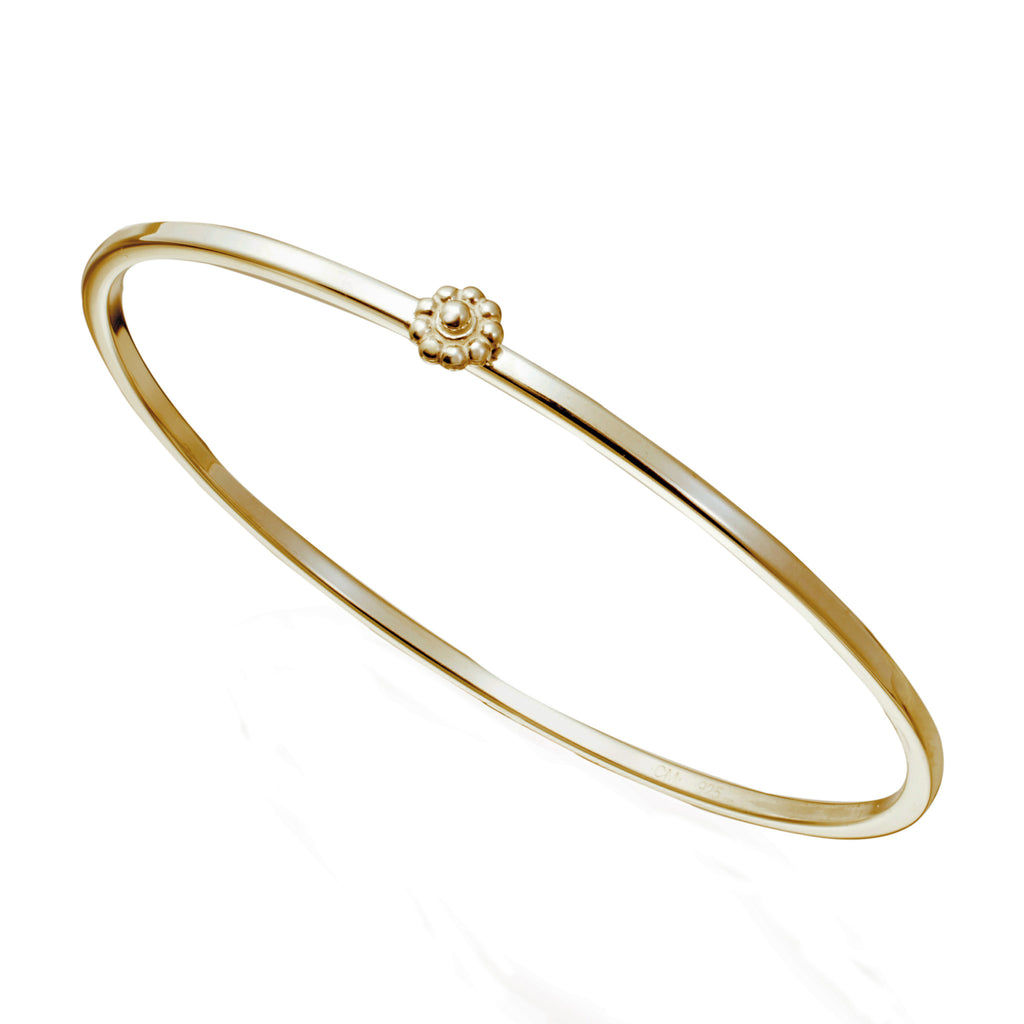 Yellow Gold Rosette Bangle Bracelet - Slim