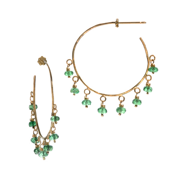 Tsavorite & Yellow Gold Robin Hammered Hoop Earrings