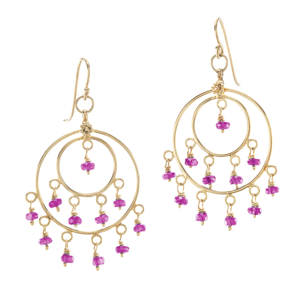 Pink Sapphire & Yellow Gold St Tropez Earrings