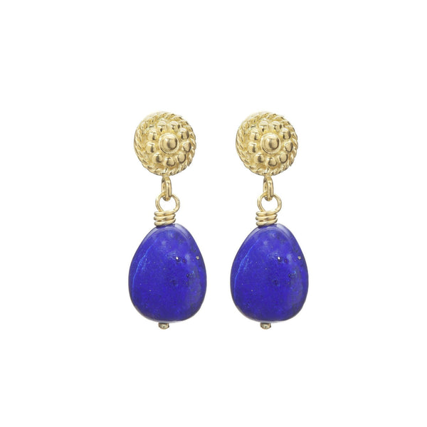 Lapis Lazuli & Yellow Gold Flower Twist Earrings