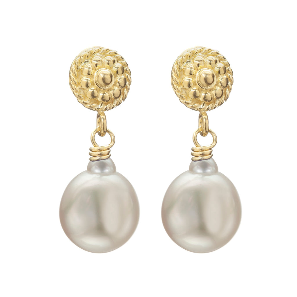 South Sea Pearl & Yellow Gold Flower Twist Earrings