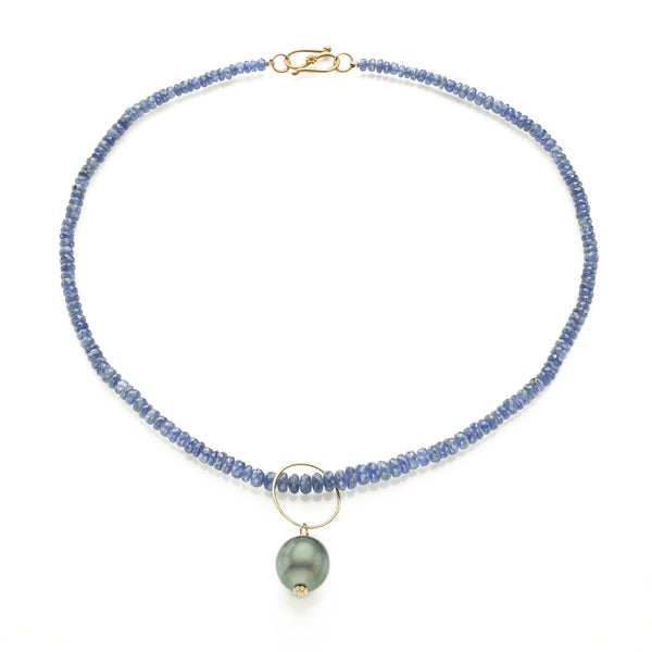 Sapphire Necklace with Tahitian Black Pearl Pendant