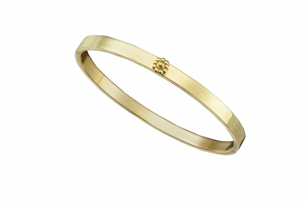 Yellow Gold Rosette Thick Bangle Bracelet