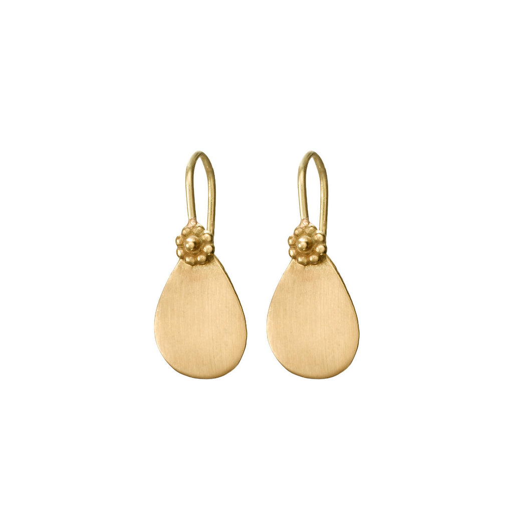 Yellow Gold Satin Tear Drop Earrings