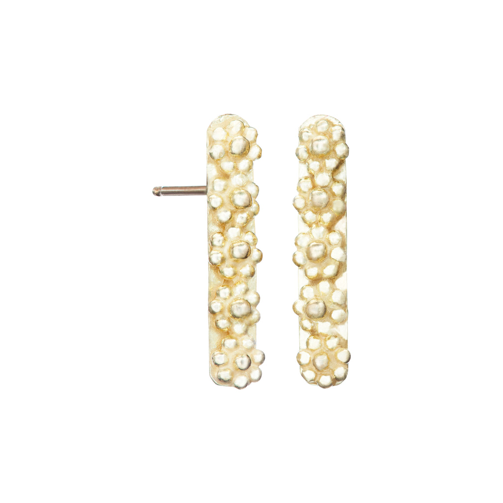 Yellow Gold Flower Bar Post Earrings